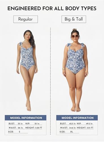 Aleumdr Women Tummy Control Swimsuit Retro One Piece Bathing Suit V Neck Boho Tie Shoulder Print Floral Swimwear Padded Push Up Swim Suit Blue Large - 5