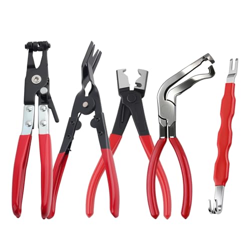 5PCS Car Electrical Disconnect Pliers & 1PC Hose Clamp Plier Kit Electrical Connector Pliers with Serrated Design for Breaking Connector Plugs Universal Electricals Disconnect Tool