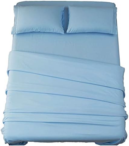 SONORO KATE Bed Sheet Set Super Soft Microfiber 1800 Thread Count Luxury Egyptian Sheets 16-Inch Deep Pocket Wrinkle-4 Piece(Queen Lake Blue)