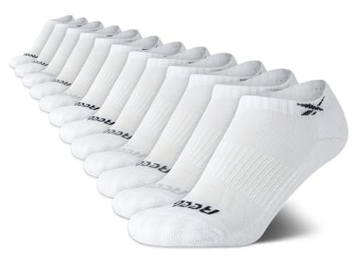 Reebok Girls' Low Cut Performance Cushion Comfort No Show Socks - 12 Pack, Breathable Active, Size Medium (4-10), All White