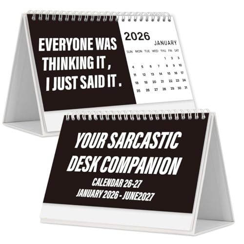 Desk Calendar 2026-2027 Funny Office Decor Signs Small Desk Calendar 2026-2027 Standing Flip Christmas New Year Gifts for Women Coworkers Men Office Desk Decor