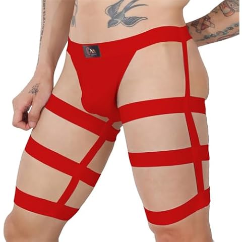 Evankin Men Sexy Briefs Hollow Out Underwear Thong Jockstrap Bulge Pouch Breathable Lingerie with Leg Band Athletic Supporter(Red) Cover