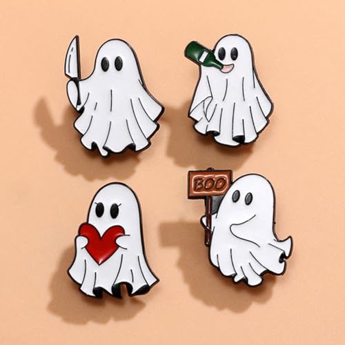 Image of Halloween Cute Ghost Brooches Lapel Pins for Women Funny White Love Heart Boo Ghost Pins Lapel Collar Jeans Hats Shirt Jackets Backpacks Badge Brooches Pins for Women Halloween Holiday Accessory Jewelry