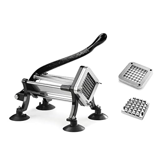 New Star Foodservice 43204 Commercial Grade French Fry Cutter with Suction Feet, 1/2 Inch and 3/8 Inch Blades, Limited Edition Black