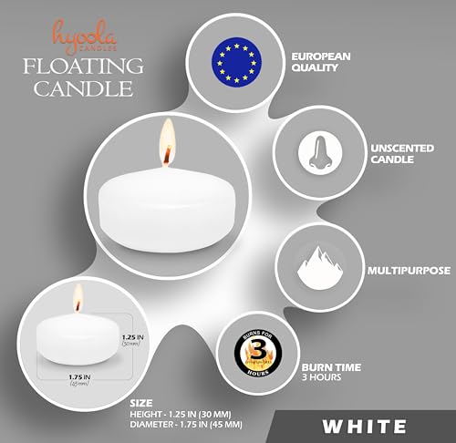 Hyoola Premium White Floating Candles Pack of 20 - Burn Time 3 Hours - 45 mm - Made in Europe
