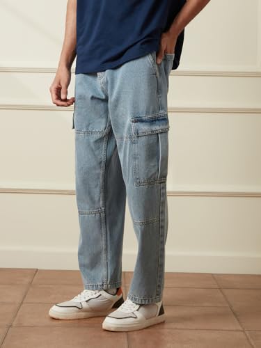 Image of WROGN Men's Cotton Jeans | Mid Rise | Loose Fit