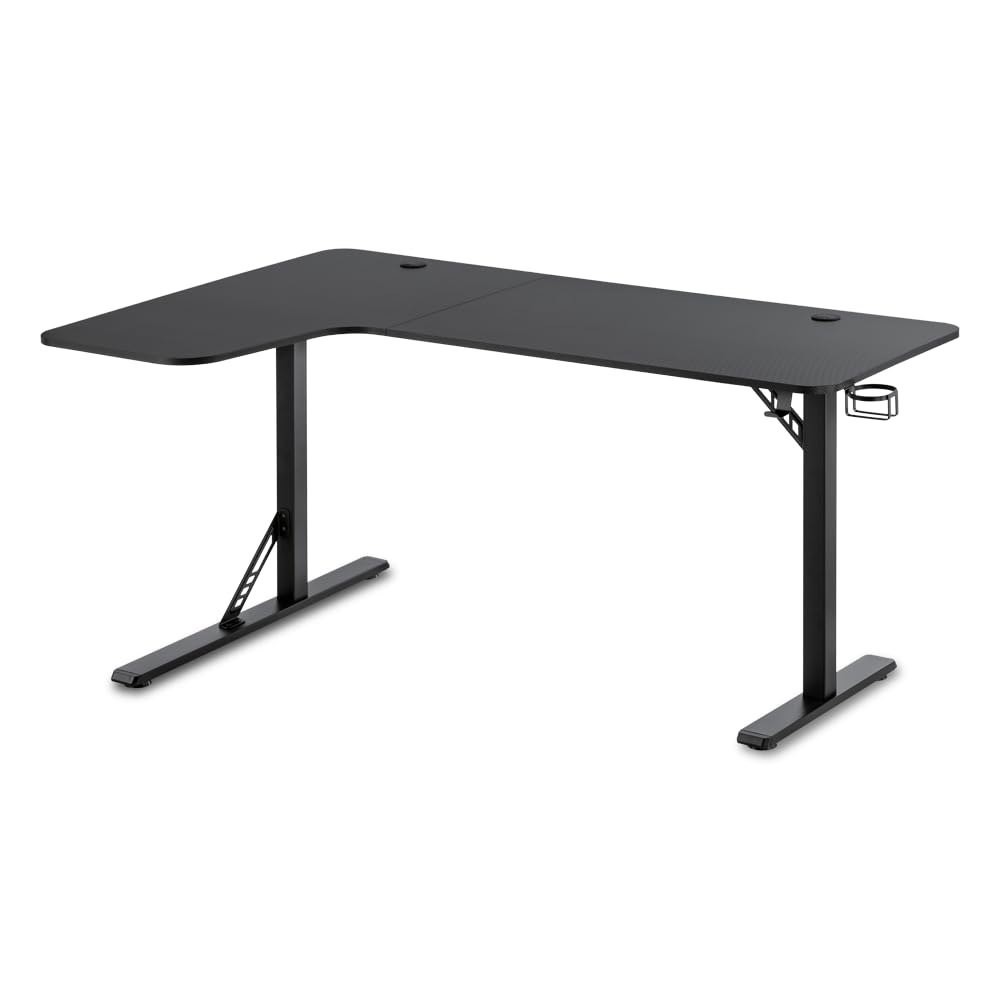 REKT R-Desk 160 L (Gauche) Bureau Gamer d'angle L160 x P60-100 x H75 cm - Supporte jusqu'à 100 Kg - Porte Gobelet - Repose Casque - Bureau Gaming d'angle en L PC Console Table