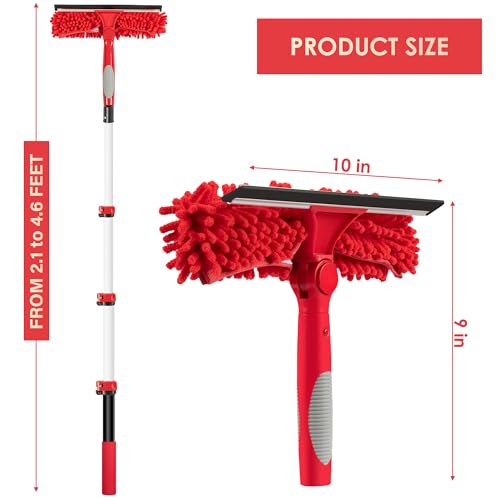 Image of 2-4 FT Window Squeegee with Extension Pole, Window Cleaning Kit with Telescoping Pole, Window Washing Kit with Long Handle for High Outside, 10 FT Reach Window Cleaner Tool