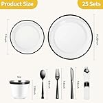 Goodluck 175 Piece Black Plastic Dinnerware Set for Party, Clear Disposable Plates for 25 Guests, Include: 25 Dinner Plastic Plates, 25 Dessert Plates, 25 Pre Rolled Napkins with Cutlery Set, 25 Cups - Image 4