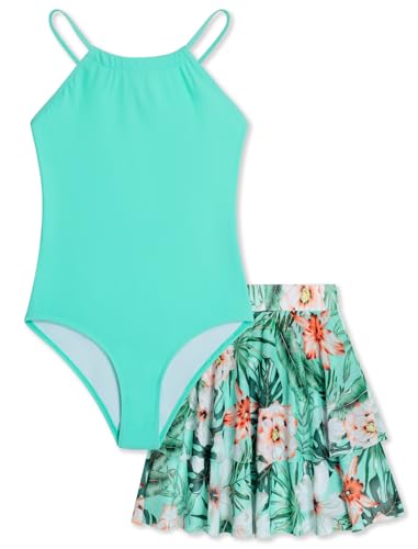 Image of Girls One Piece Swimsuits with Mesh Skirt Tanikini Bathing Suit Swimwear 6-14Y