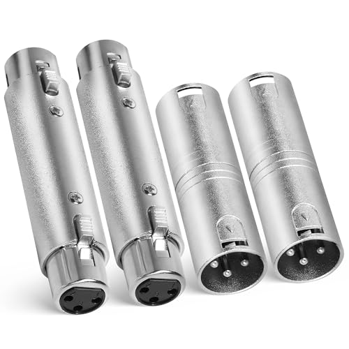 Togconn XLR Adapter 4 Pack - 2 Male to Male and 2 Female to Female XLR Connectors, Gender Changer Compatible with Mixer, Microphone, Amplifier