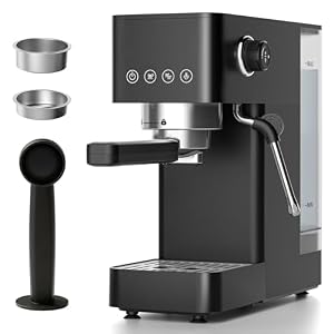 AMZCHEF 20-Bar-Professional-Espress... 1350W Coffee Machine with Milk Frother, Flexible Brewing Options, Compact Espresso Machine for Cappuccino, Latte, Black
