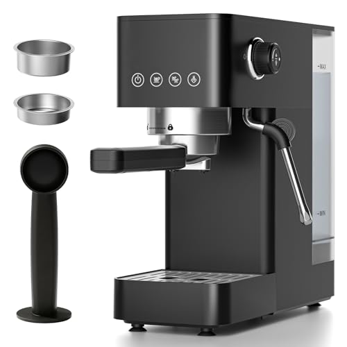 AMZCHEF 20-Bar-Professional-Espresso-Machine, 1350W Coffee Machine with Milk Frother, Flexible Brewing Options, Compact Espresso Machine for Cappuccino, Latte, Black