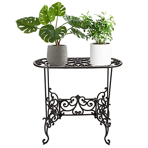 Ownmy Heavy Duty Cast Iron Plant Stand Vintage Rust Proof Flower Pot Holder, Rectangle Potted Plant Stand Rustic Large Plant Rack, Indoor Outdoor Plant Holder Metal Plant Stand For Garden Living Room #TOP19