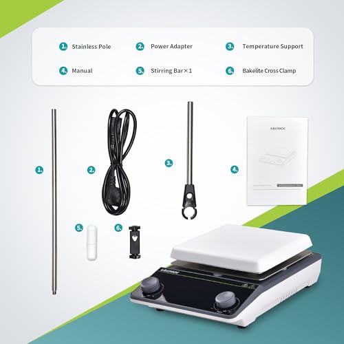 Magnetic Stirrer Hot Plate 300℃ 5000ml Hot Plate Stirrer 5.9×5.9 Inch Magnetic Stir Plate 200-1600RPM Magnetic Hotplate Stirrer Mixer(Heating no Screen)