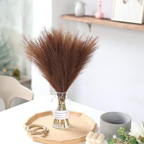 VIERENA フェイクパンパスグラス装飾 18インチ フェイクポンパス芝生 小さな人工ポンパスフローラル 花瓶用 ホームボーホー装飾 (ダークブラウン) 12個 [5]
