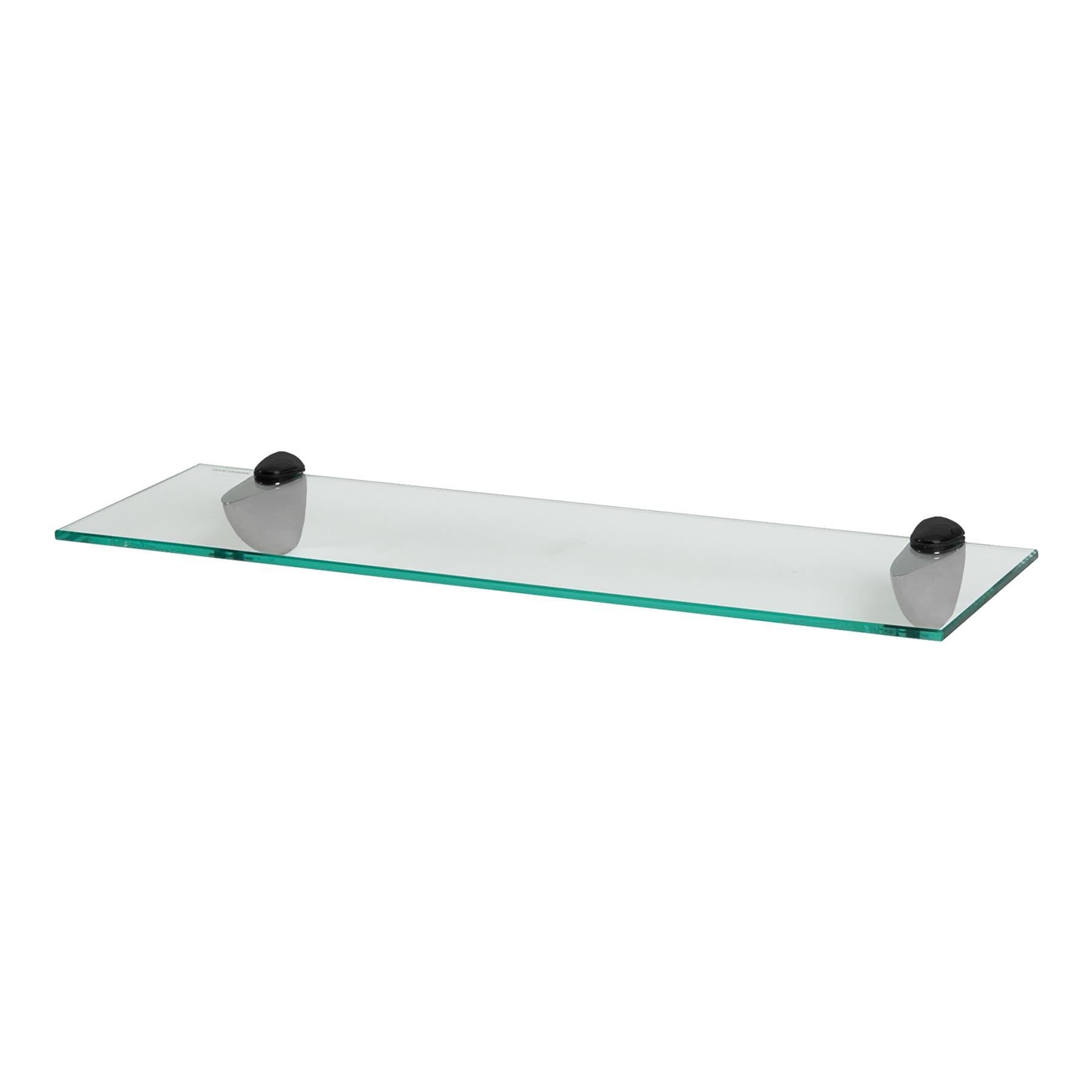 Harbour Housewares Floating Glass Bathroom Shelf - 60cm - Clear/Black - 1x Wall-Mounted Kitchen Bedroom Shower Room Décor Caddy Towel Storage Organiser Shelving Rack with Brackets