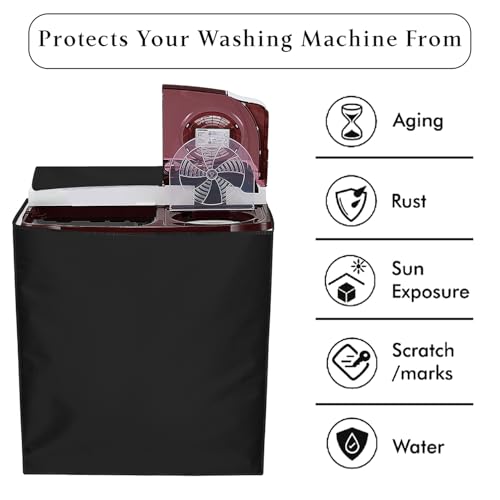 Image of Polyester Washing Machine Cover Compatible for LG 6 KG Semi-Automatic Top Loading P6001RG, Black