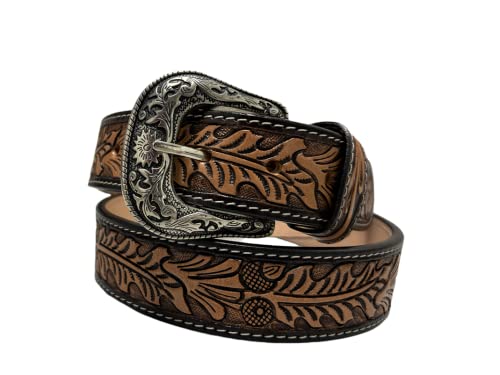 Western Belt Heavy Duty Thick Leather Hand Tooled Belt Removable Buckle For Men and Women 30HQ0022