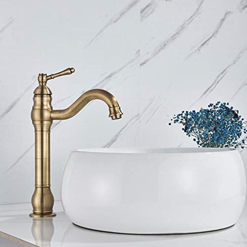 Robinet de bassin en laiton antique mitigeur de lavabo haut élégant