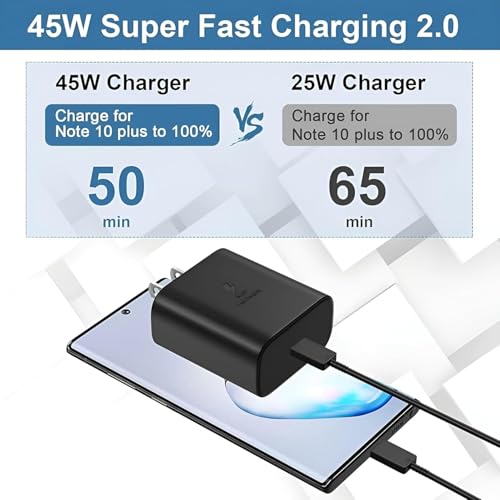 Image of Samsung 45W Type C PD Superfast Charging Adapter with 1M USB-C Cable for Galaxy S26|S25 Edge|S25 Ultra|S24 Ultra|Z Fold /Flip 7|6|Tab S10 FE+|S10 FE|S9 FE+|S9|A9+|A9, 45-Watt C-Type Fast Charger, Black