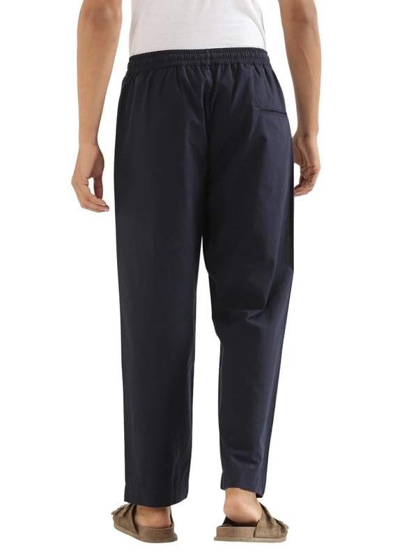 Image of SAADAA Men's 100% Cotton Pants | Mid-Rise Straight Fit Casual Trousers with Elastic Waistband and 3 Pockets | Everyday Wear