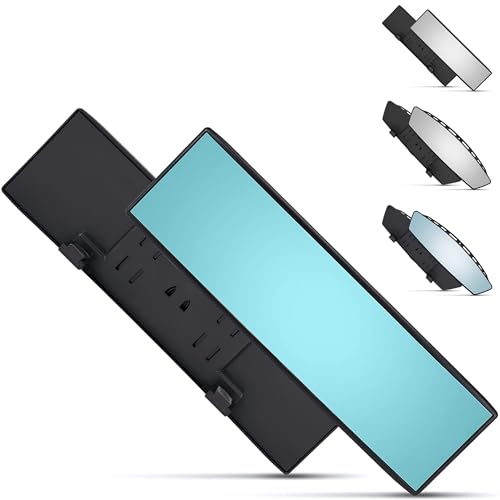 Universal 12 Inch Interior Clip On Panoramic Rearview Mirror - Blue Tint - Wide Angle - For use in Car, SUV, Truck