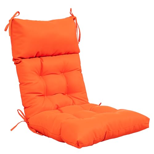 Image of QILLOWAY Outdoor Rocking Chair Cushions Set of 4, 100% Polyester Waterproof Patio Rocking Chair Cushion, High Back Weatherproof Chair Pad for Adirondack & Outdoor Furniture, Orange