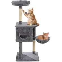 47 Tall Cat Tree Tower - Cat Tower with Hammock, Napping Perches, Kitten Condo, 2 Rope Scratching Posts, and Hanging Toy - Multi-Level Kitten Tree and Climbing Activity Furniture by PETMAKER Gray