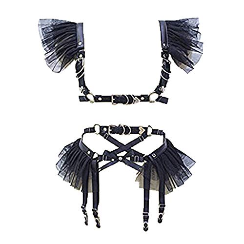 Sexy Handmade Two Piece Set Leather Suspenders For Women (Xl, Black) #TOP4