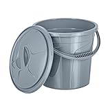 Best House | Plastic Bucket with Lid | 5 Litres | Grey | 2 Pcs | Carry Handle | Multipurpose Storage for Water Kitchen Garden Cleaning Water Animal Bird Feed - (Pack of 2) - Image 2