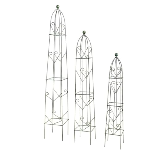 Support vertical pour fleurs en colonne de fer obélisque vert haricot vieilli extérieur - 2