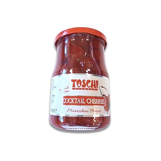 Gr 630 Cocktail Cerezas con tallo de jarabe, cerezas confitadas rojas, para copas de helado y postres