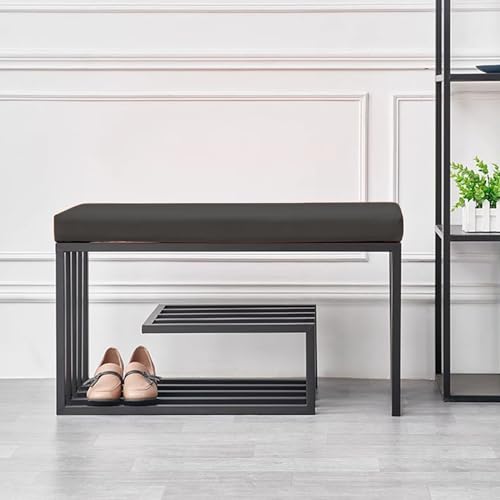 Banc à chaussures multifonctionnel en cuir avec assise premium de couloir