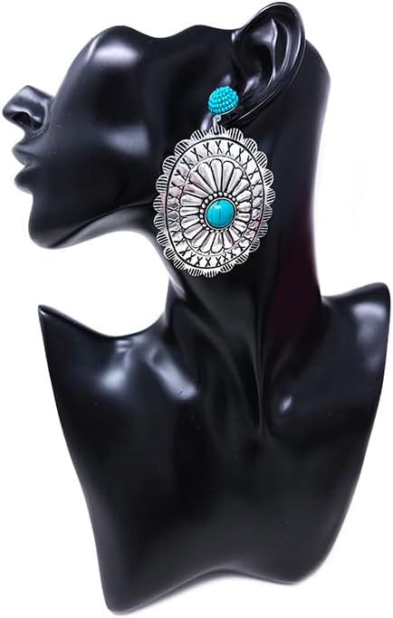 Western Concho Dangling Post Earrings Navajo (Turquoise) - Image 2