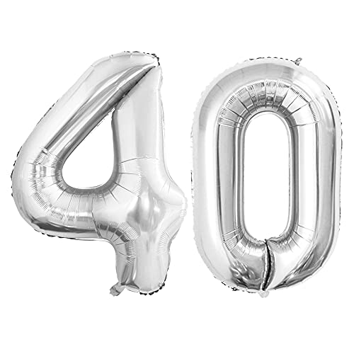 GOER Number 40 Balloons for 40th Birthday Party Decorations,42 Inch Jumbo Foil Helium Balloons for 40th Anniversary (Silver)