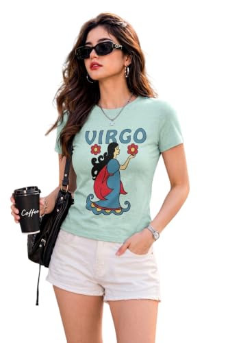 Image of Preneum Women's Graphic Printed T-Shirt, Round Neck Half Sleeve Casual Slim Fit Cotton Blend Tee, College, Office & Travel