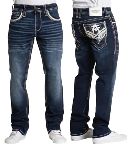 American Fighter Men's Denim Striker Hudson Jeans, Relaxed Fit, 34" Inseam (US, Waist Inseam, 32, 30, Regular, Regular, Navy Blue (Striker Evan))