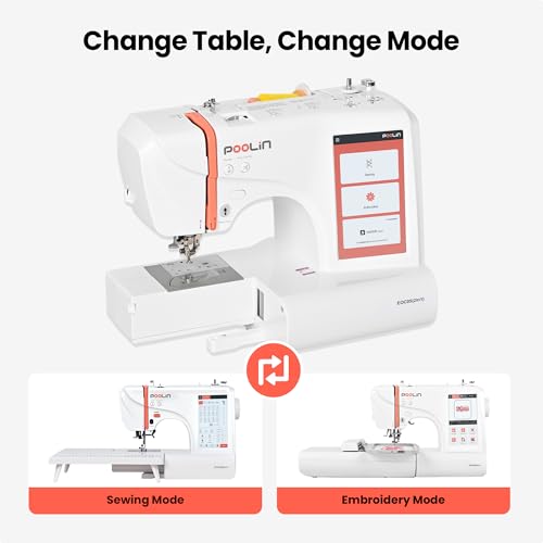 Image of POOLIN EOC05 2-in-1 Embroidery Machine with Sewing, 7 inch Touchscreen, Wi-Fi