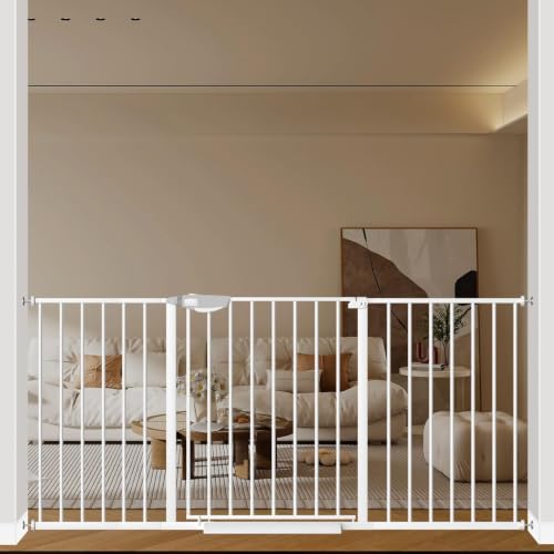 Image of WAOWAO Triple Lock Baby Gate 49.21-66.54 inch Extra Wide Metal 30 inch Tall White