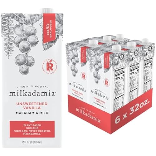 milkadamia Macadamia Milk, Unsweetened Vanilla, 32 Fl Oz (Pack of 6)