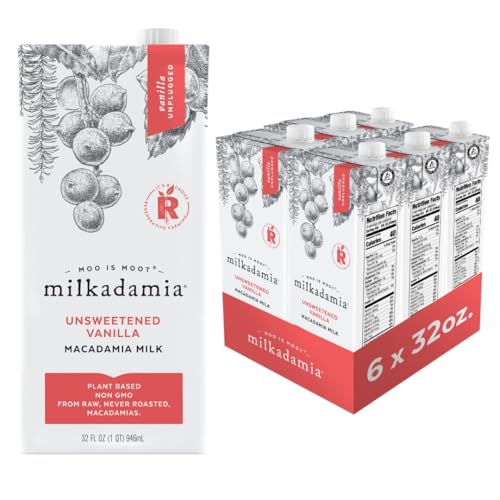 milkadamia Macadamia Milk - Unsweetened Vanilla - 32 Fl Oz (Pack of 6) - Lactose Free, Vegan, Shelf Stable, Plant Based, Non Dairy, Dairy Free