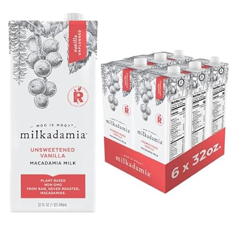 milkadamia Macadamia Milk - Unsweetened Vanilla - 32 Fl Oz (Pack of 6) - Lactose Free, Vegan, Shelf Stable, Plant Based, Non Dairy, Dairy Free