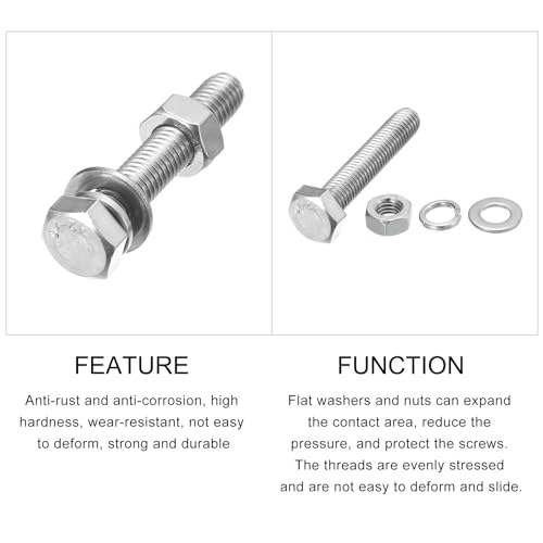 Image of METALLIXITY Hex Head Screws Bolts, Nuts, Flat & Lock Washers Kits (M8-1.25x45mm) 10 Set, Stainless Steel Fully Threaded Machine Screws Bolt Set - for Home Appliance Equipment