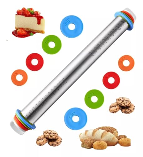 Reviews de Rodillos de amasar los más solicitados. 44 Rodillo Acero Ajustable 4 Niveles Grosor P/respostería Masa,rodillo de masa de acero inoxidable con mango de rodillo de pizza con guía de medición para hornear, fondant, corteza...