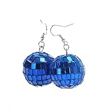 60年代70年代シルバーミラーディスコボールドロップダングルイヤリングフックチェーン クールパンク レディース ガールズ クラシックダンスパーティー ハロウィンコスチュームジュエリー, アクリル ガラス, クリスタル