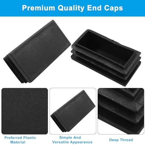 Image of Hitefu Rectangle End Caps, Black, 1 x 2 Inch, 12PCS | Plastic Plugs, Tubing End Caps, Furniture Foot Table Chair Legs, Tube Inserts, Threaded End Blanking Caps Protector