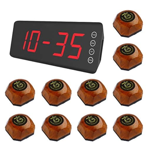 SINGCALL Wireless School Bell System, Waiter Service Calling System, Pack of 10 Pagers and 1 Receiver