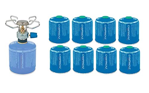 ALTIGASI Campingkocher BLEUET Micro Plus Campingkocher - mit abnehmbarem Kartuschensystem + 8 Stück Kartusche CV470 mit 450 Gramm
