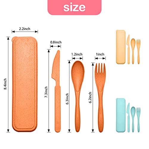 Wheat Straw Cutlery Set With Case, 3 Sets Camping Utensils Reusable Plastic Forks Spoons Knives Kid Friendly Bpa Free Portable Flatware Dinnerware Tableware Set For Camp Picnic(Orange, Yellow, Green) #TOP6